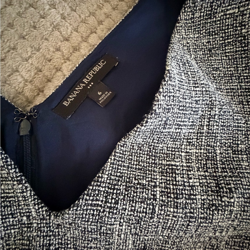 Banana Republic White & Navy Tweed Dress NWOT